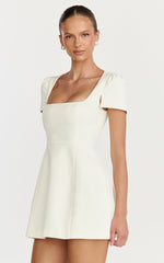 Zinnia Mini Dress - Square Neck Tulip Dress in White