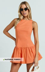 Izira Mini Dress - Boat Neck Drop Waist Shift Dress in Orange