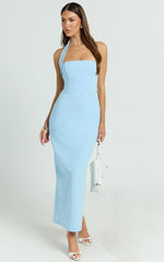 Salome Midi Dress - Halter Neck Column Dress in Blue