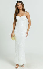 Rory Maxi Dress - Embroidered Mesh Dress in White