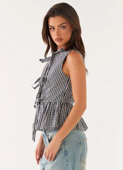 Cyrene Tie Top - Black Gingham