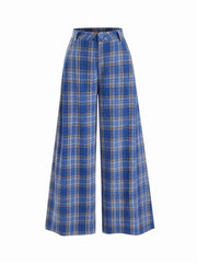 Flannel Check Button Wide Leg Trousers