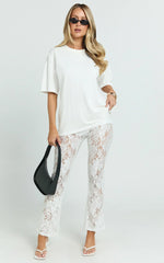 Jaclyn Pants - Mid Waist Lace Straight Leg Pants in White